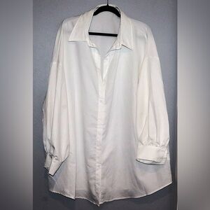 SHIEN Plus size Women's Long Sleeve Oversized Satin Buttondown shirt